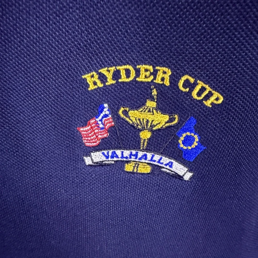 Ryder‎ Cup Valhalla Mens T-Shirt Logo Blue Knit Cotton Golf Cutter & Buck